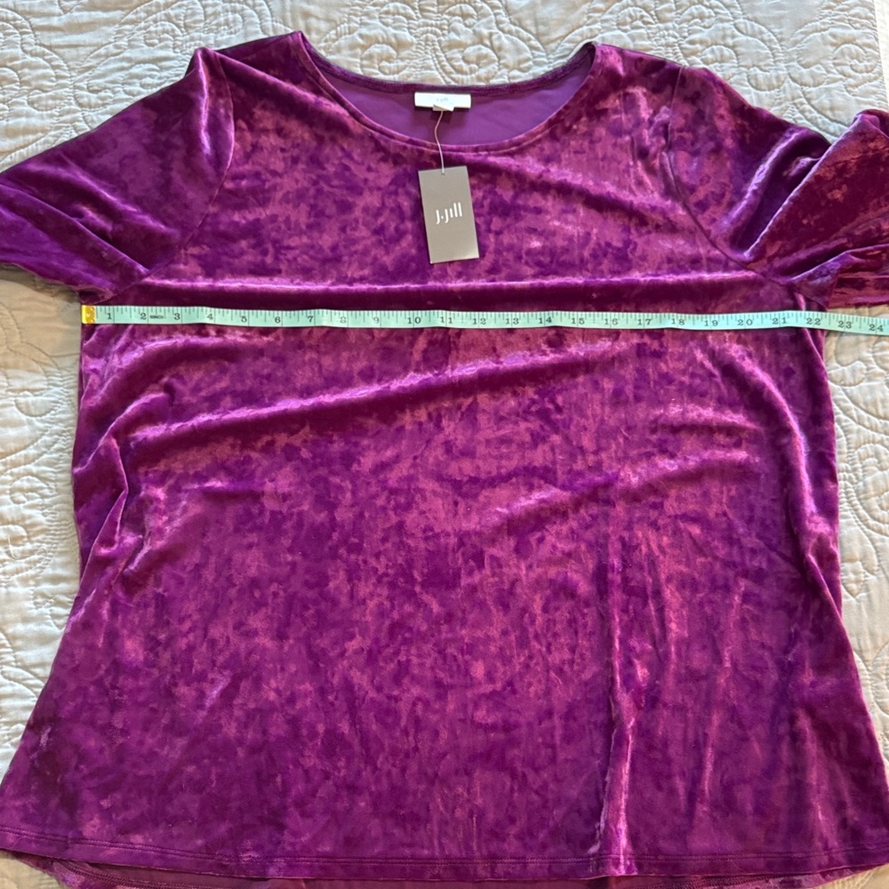 NWT J. Jill Crushed Velvet 3/4 Sleeve Pullover in Sugarbeet size Large Tall - Picture 11 of 15